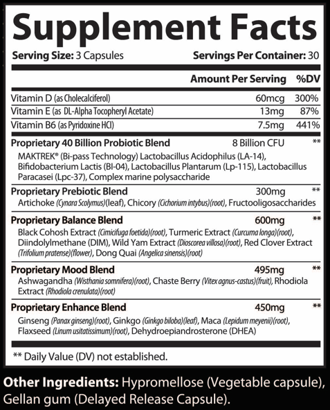 Supplement facts label with detailed nutritional information on a white background
