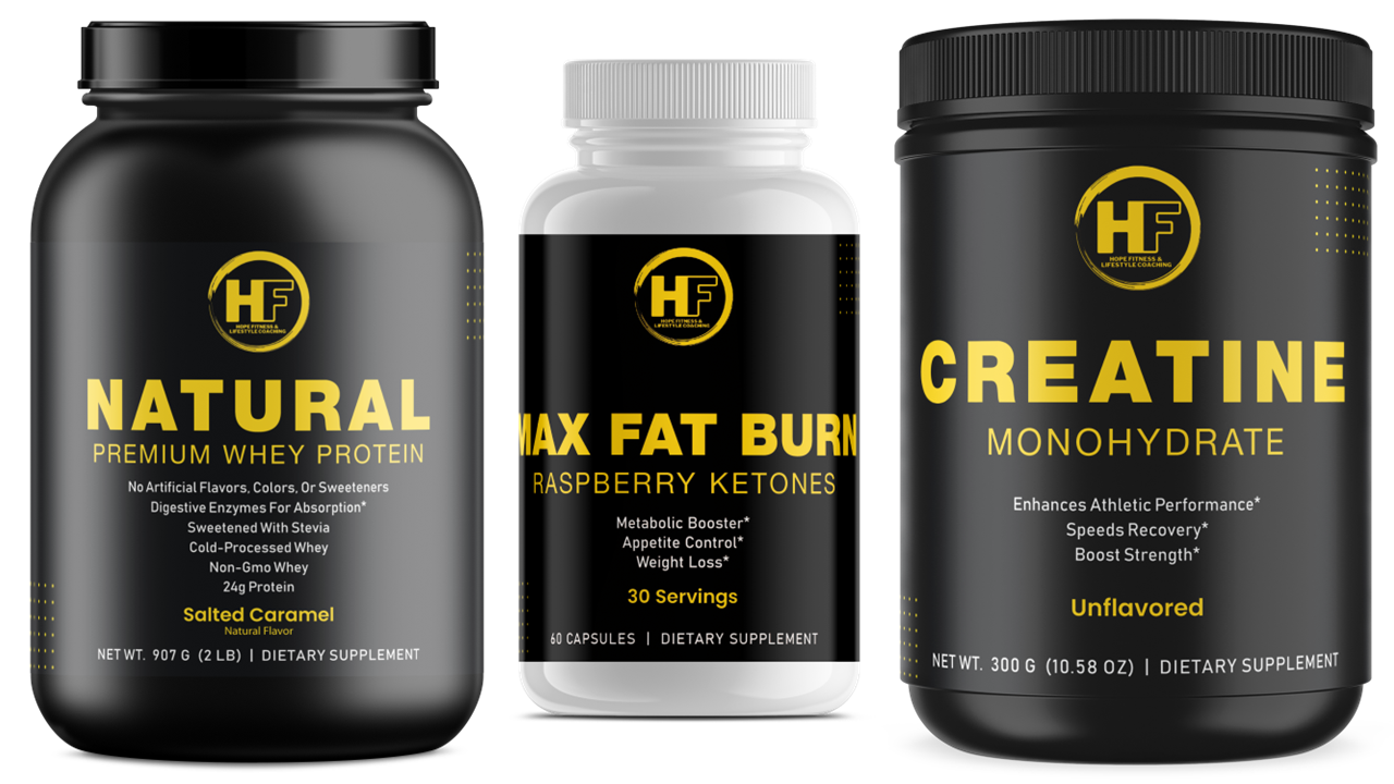 HOPE Fitness Weight loss Pack - Salted Caramel Whey, Max Fat Burn Raspberry Ketones, Creatine Monohydrate