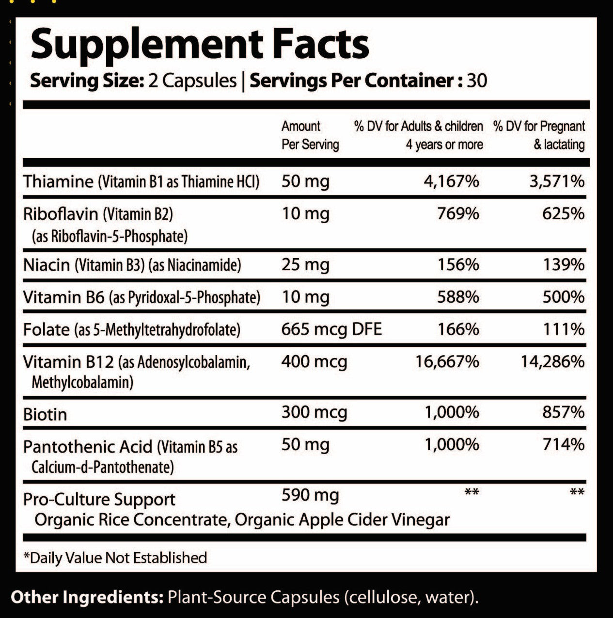 Core Energy Vitamin B Complex Ingredients
